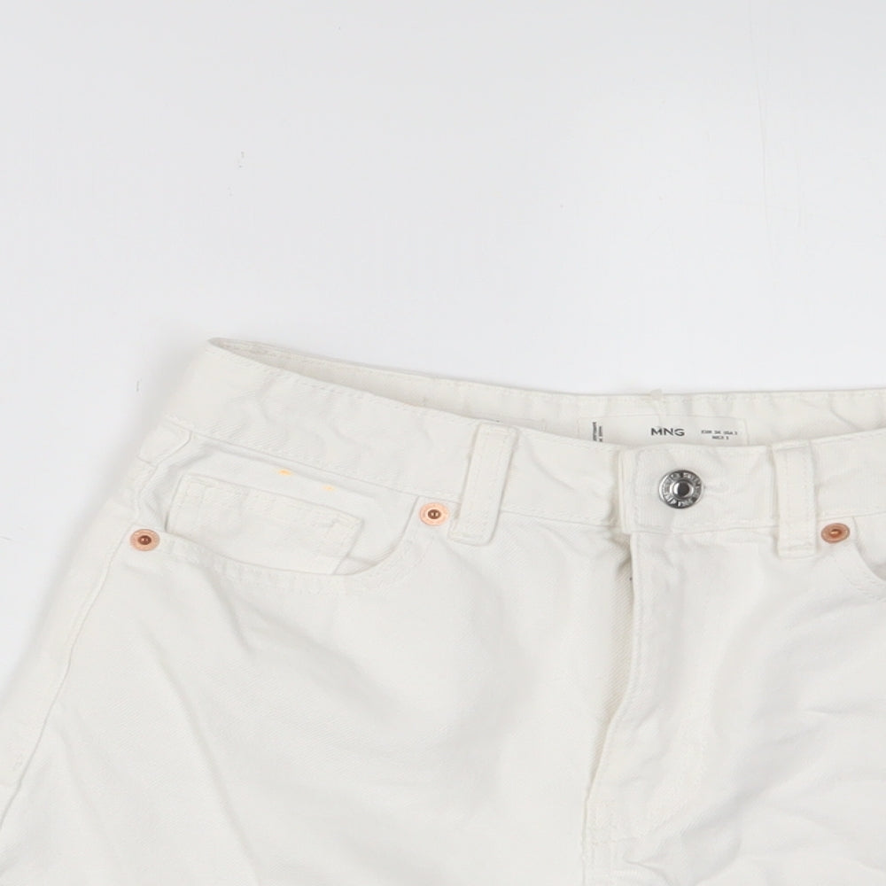 Mango Womens White Cotton Mom Shorts Size 6 L3 in Regular Zip