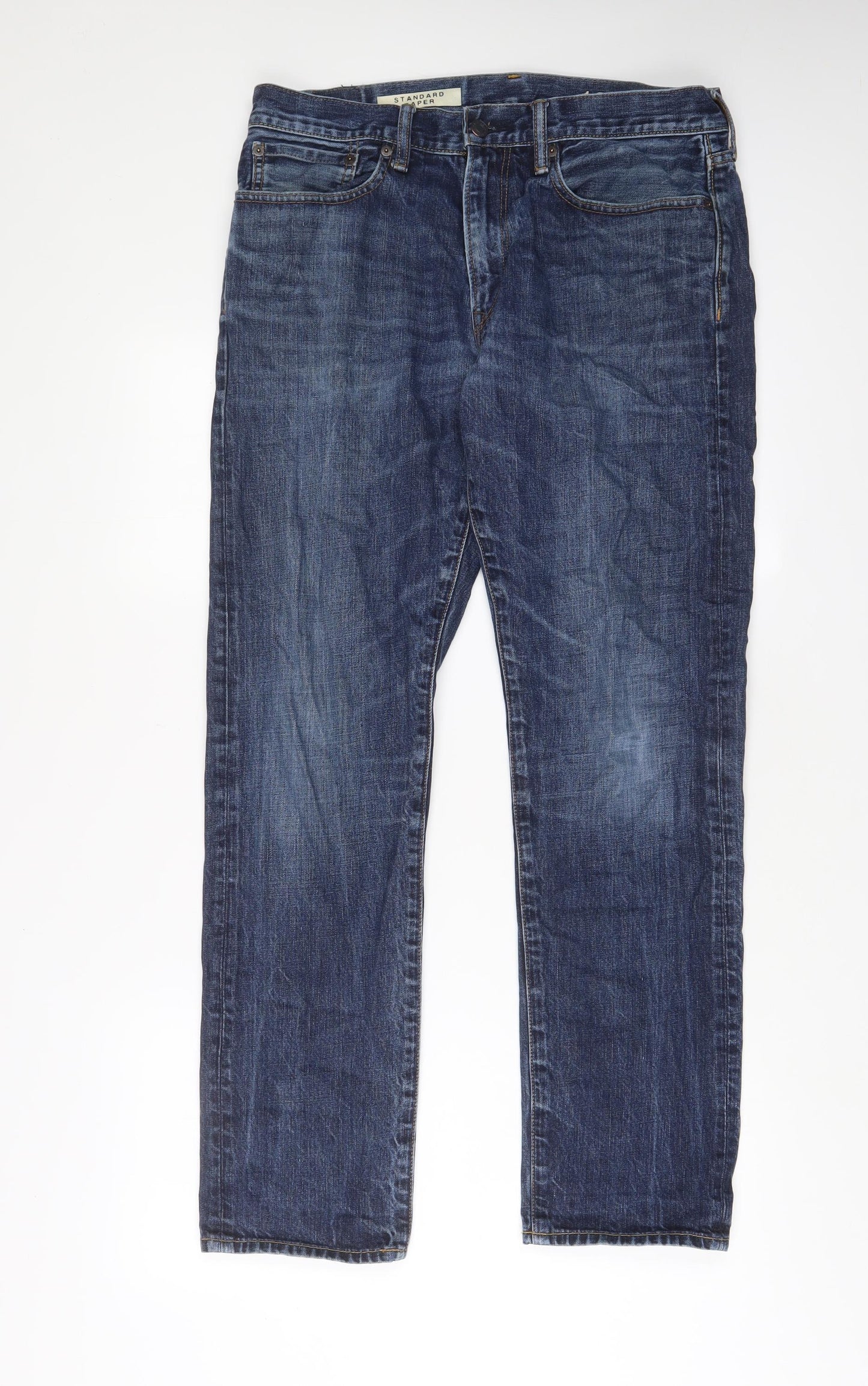 Gap Mens Blue Cotton Tapered Jeans Size 32 in L32 in Regular Zip
