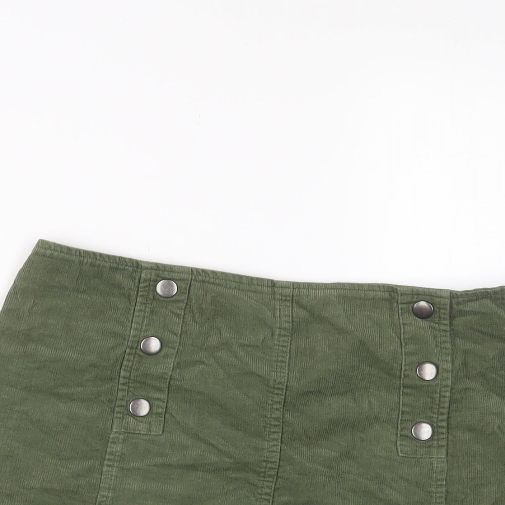 Hollister Womens Green Cotton A-Line Skirt Size L Zip