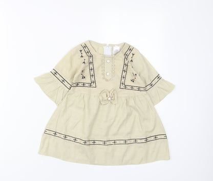 Attitude Girls Beige Fair Isle Cotton A-Line Size 18 Months Crew Neck Zip - Embroidered