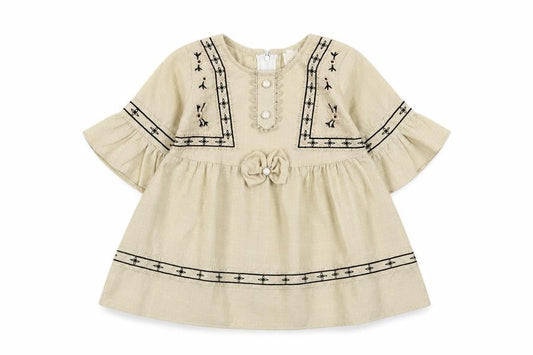 Attitude Girls Beige Fair Isle Cotton A-Line Size 18 Months Crew Neck Zip - Embroidered