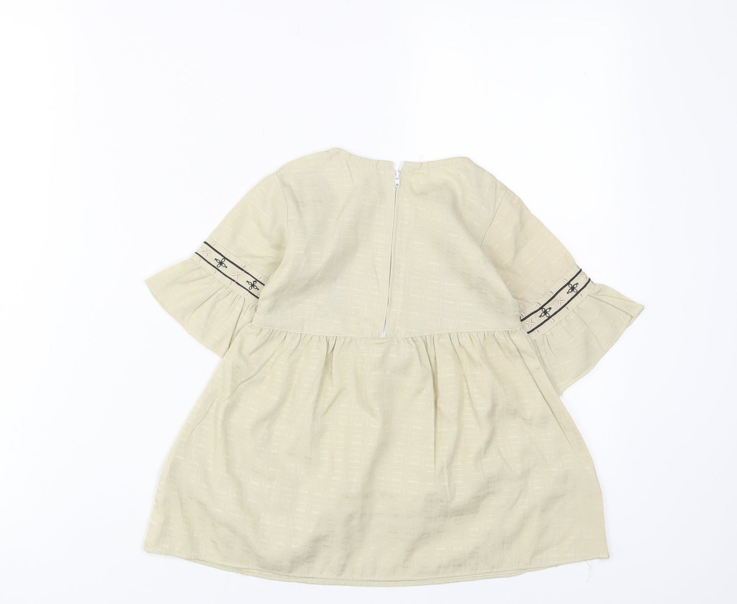 Attitude Girls Beige Fair Isle Cotton A-Line Size 18 Months Crew Neck Zip - Embroidered