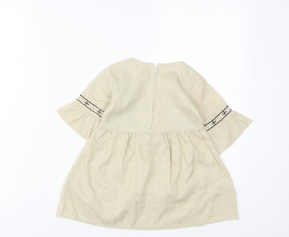 Attitude Girls Beige Fair Isle Cotton A-Line Size 18 Months Crew Neck Zip - Embroidered
