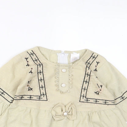 Attitude Girls Beige Fair Isle Cotton A-Line Size 18 Months Crew Neck Zip - Embroidered