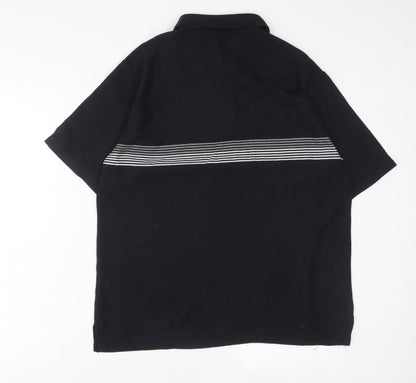 Gianni Vitoria Mens Black Striped Polyester Polo Size M Collared Button