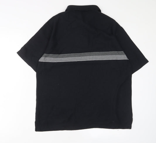Gianni Vitoria Mens Black Striped Polyester Polo Size M Collared Button