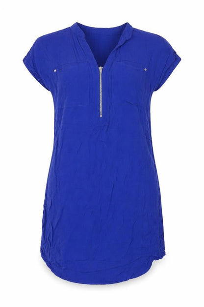 Warehouse Womens Blue Viscose A-Line Size 8 V-Neck Pullover - Zip