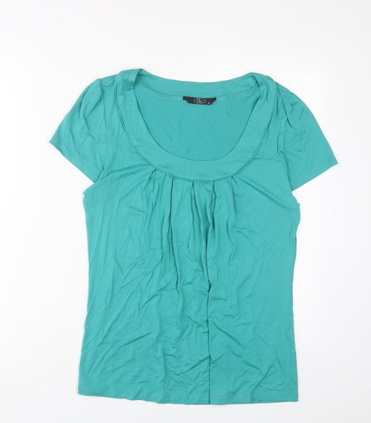 Bonmarché Womens Blue Viscose Basic T-Shirt Size 14 V-Neck - Pleated