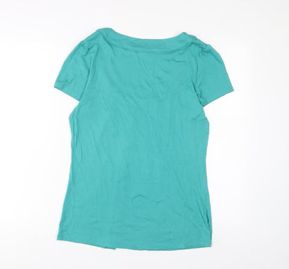 Bonmarché Womens Blue Viscose Basic T-Shirt Size 14 V-Neck - Pleated