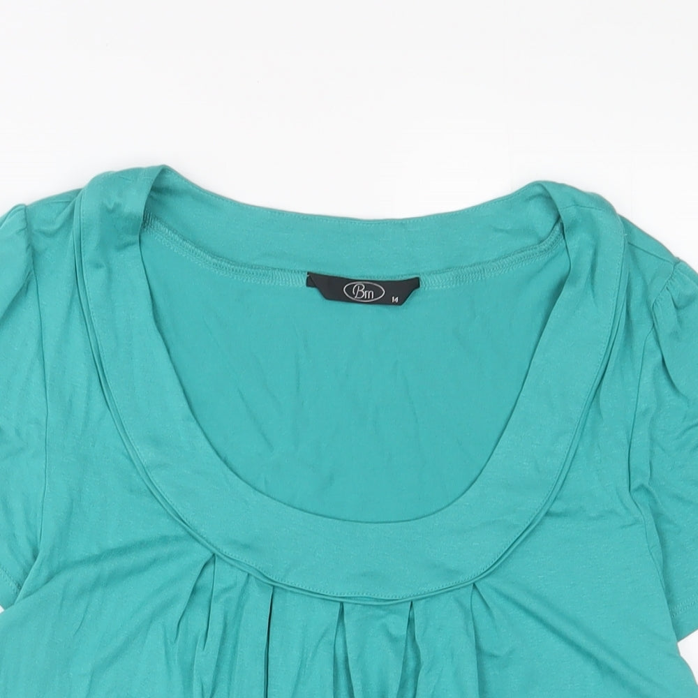 Bonmarché Womens Blue Viscose Basic T-Shirt Size 14 V-Neck - Pleated