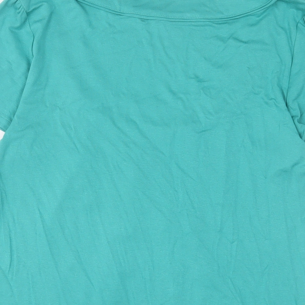 Bonmarché Womens Blue Viscose Basic T-Shirt Size 14 V-Neck - Pleated