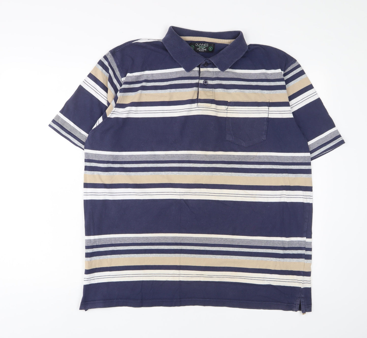 Dunnes Stores Mens Multicoloured Striped Cotton Polo Size XL Collared Button