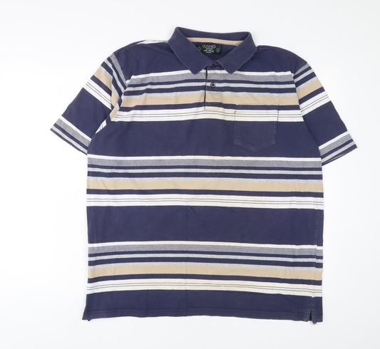 Dunnes Stores Mens Multicoloured Striped Cotton Polo Size XL Collared Button
