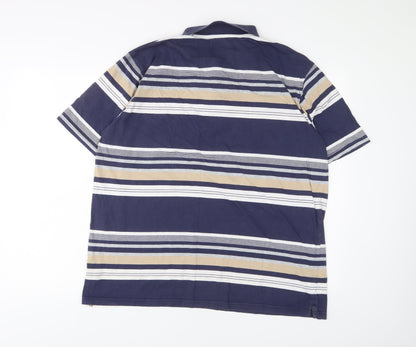 Dunnes Stores Mens Multicoloured Striped Cotton Polo Size XL Collared Button