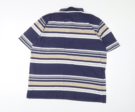 Dunnes Stores Mens Multicoloured Striped Cotton Polo Size XL Collared Button