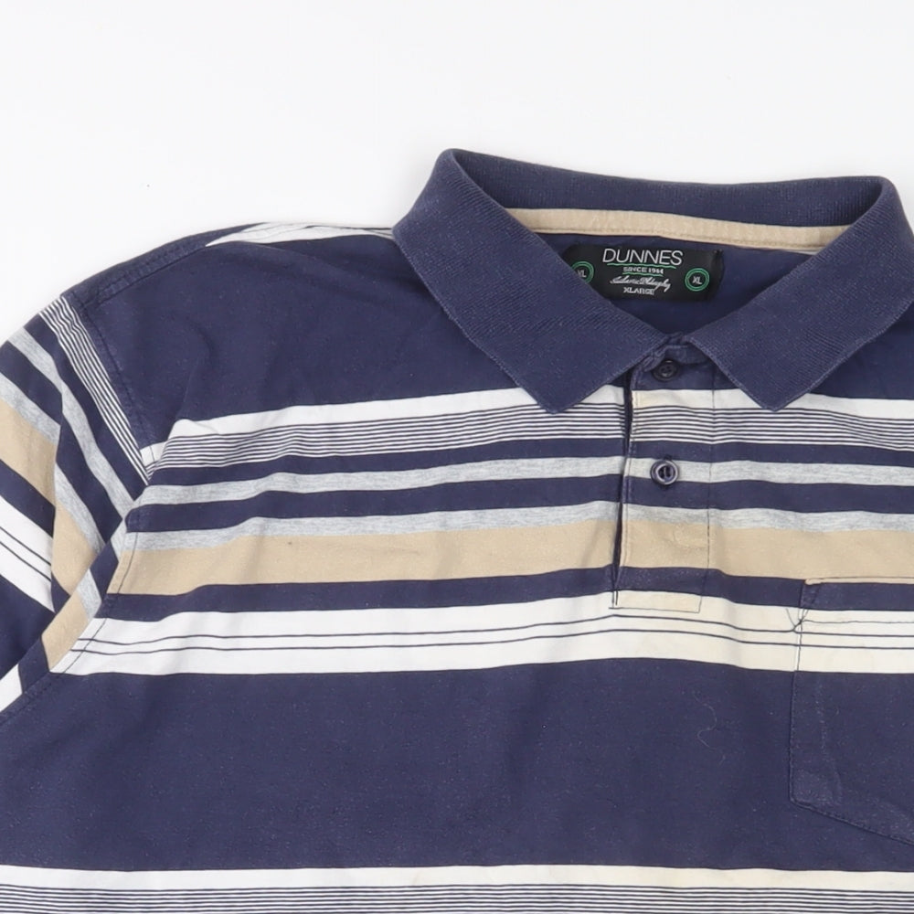 Dunnes Stores Mens Multicoloured Striped Cotton Polo Size XL Collared Button