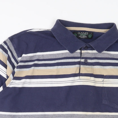 Dunnes Stores Mens Multicoloured Striped Cotton Polo Size XL Collared Button