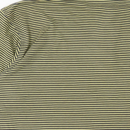 Ashworth Mens Yellow Striped Cotton Polo Size L Collared Button