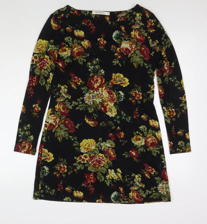 My Originals Womens Black Floral Polyester Jumper Dress Size 12 Round Neck Pullover
