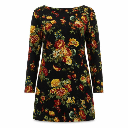 My Originals Womens Black Floral Polyester Jumper Dress Size 12 Round Neck Pullover