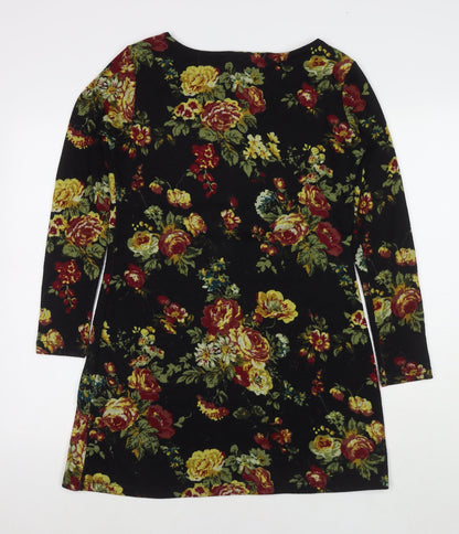 My Originals Womens Black Floral Polyester Jumper Dress Size 12 Round Neck Pullover