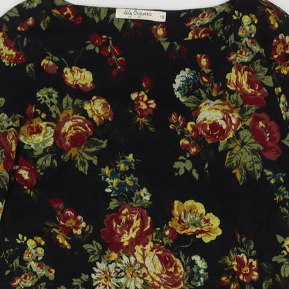 My Originals Womens Black Floral Polyester Jumper Dress Size 12 Round Neck Pullover