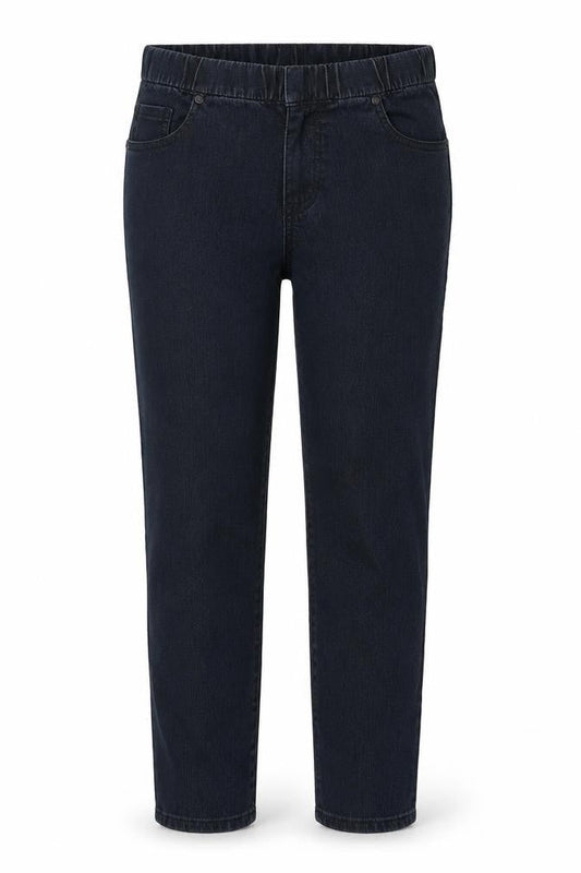 Front view of Denim & Co. women’s blue cotton jegging jeans, size UK 12, 27-inch leg regular