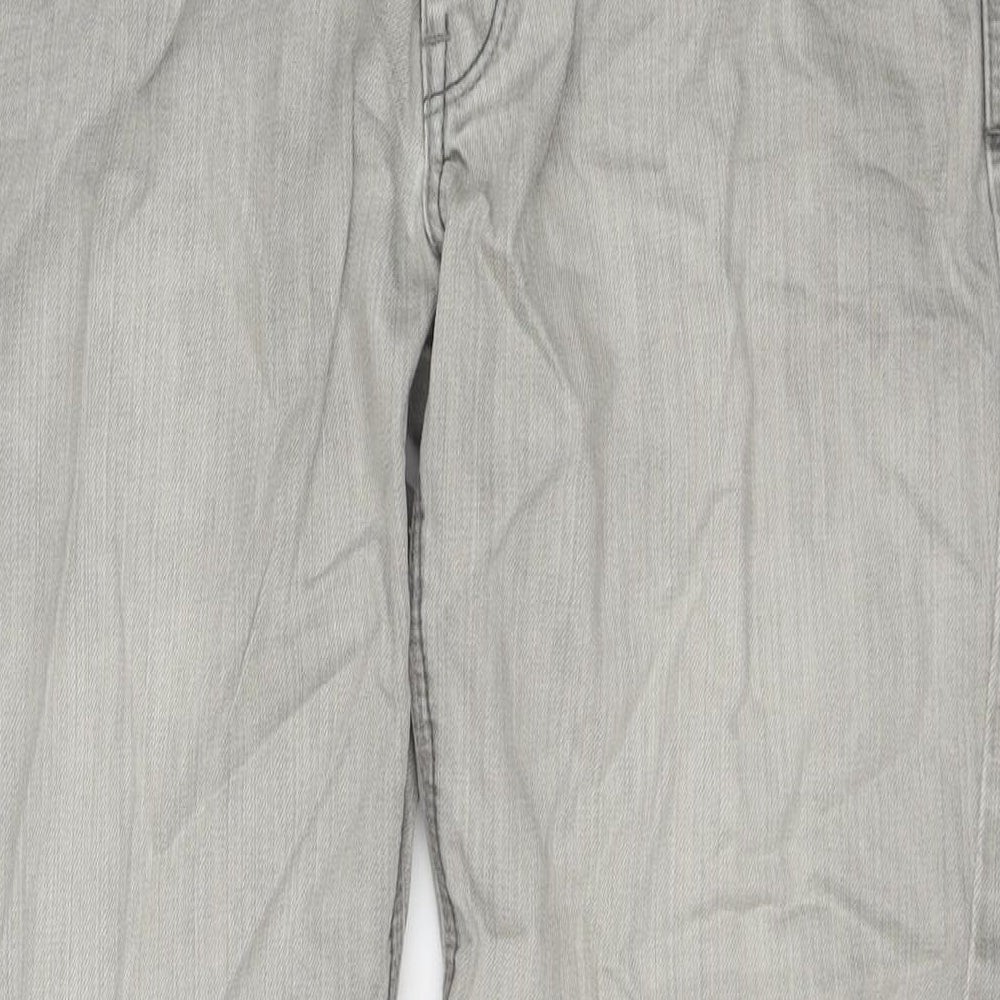 Twisted Womens Grey Cotton Straight Jeans Size 34 in L30 in Regular Zip - Embraided Flowers