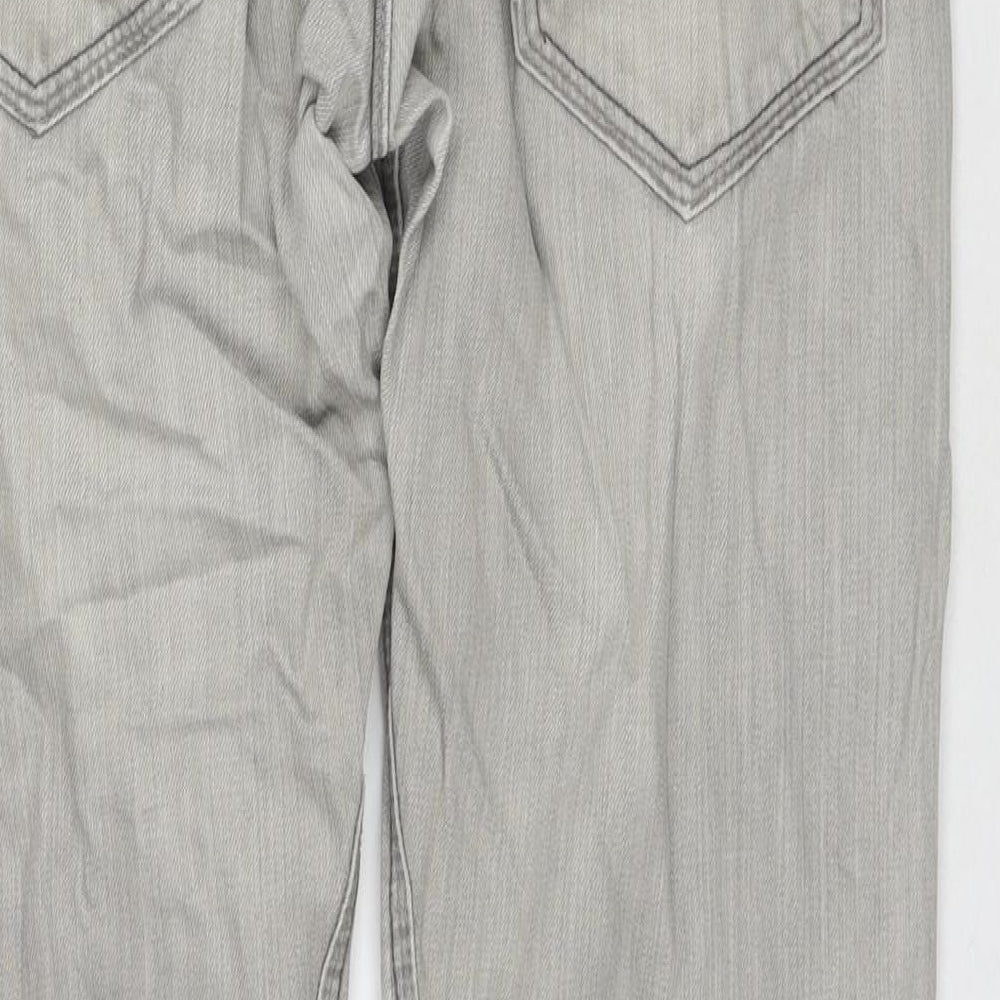 Twisted Womens Grey Cotton Straight Jeans Size 34 in L30 in Regular Zip - Embraided Flowers