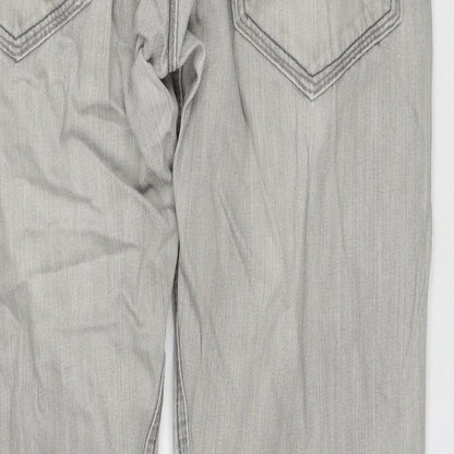 Twisted Womens Grey Cotton Straight Jeans Size 34 in L30 in Regular Zip - Embraided Flowers
