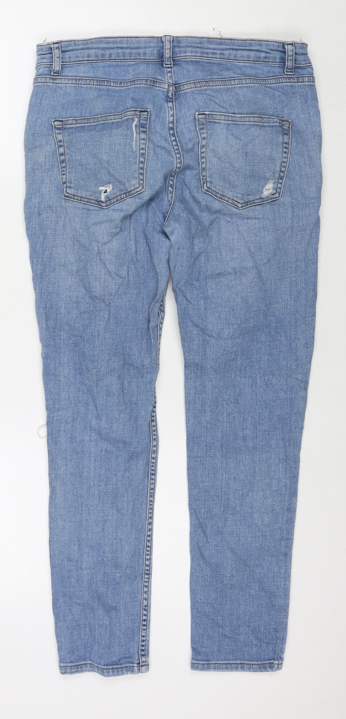 Topshop Womens Blue Cotton Skinny Jeans Size 10 L25 in Regular Zip