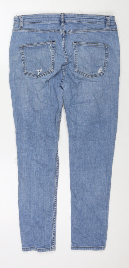 Topshop Womens Blue Cotton Skinny Jeans Size 10 L25 in Regular Zip