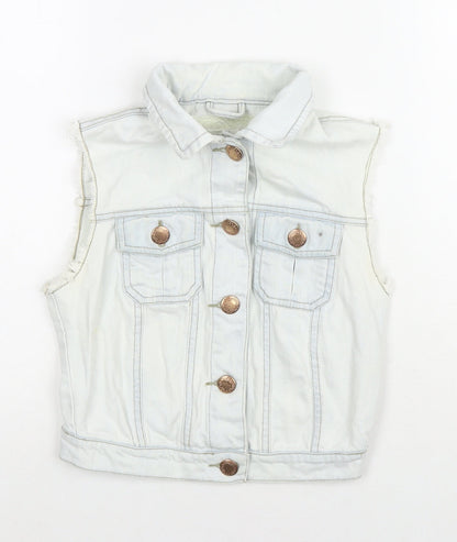 Denim & Co. Womens Blue Gilet Waistcoat Size 6 Button