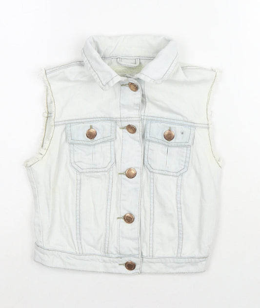 Denim & Co. Womens Blue Gilet Waistcoat Size 6 Button