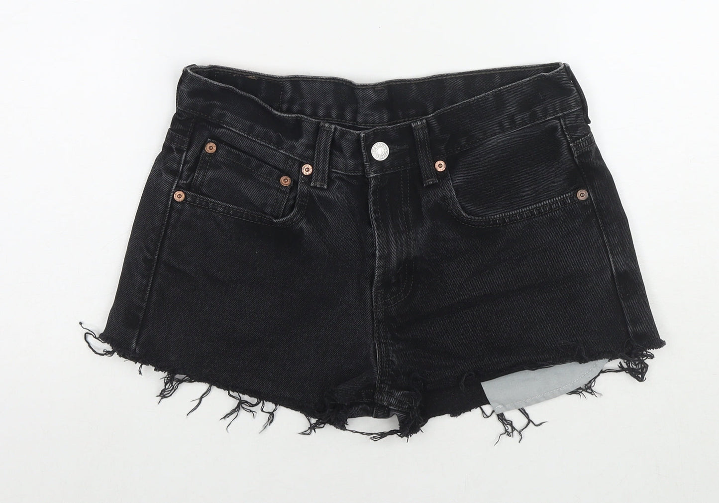 Levi's Womens Black Cotton Hot Pants Shorts Size 28 in L3 in Regular Zip - Customized Shorts