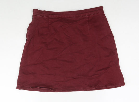 ASOS Womens Red Cotton A-Line Skirt Size 12 Zip
