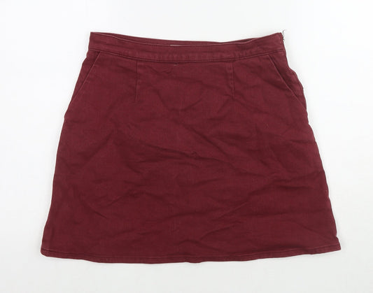 ASOS Womens Red Cotton A-Line Skirt Size 12 Zip
