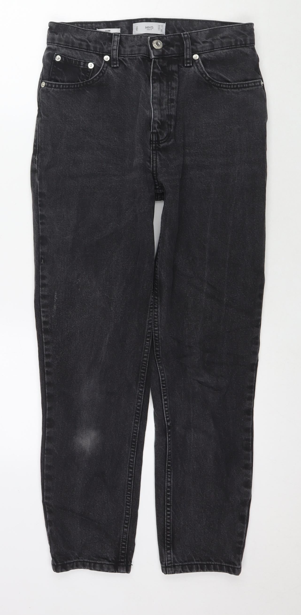 Mango Womens Black Cotton Straight Jeans Size 8 L26 in Regular Zip