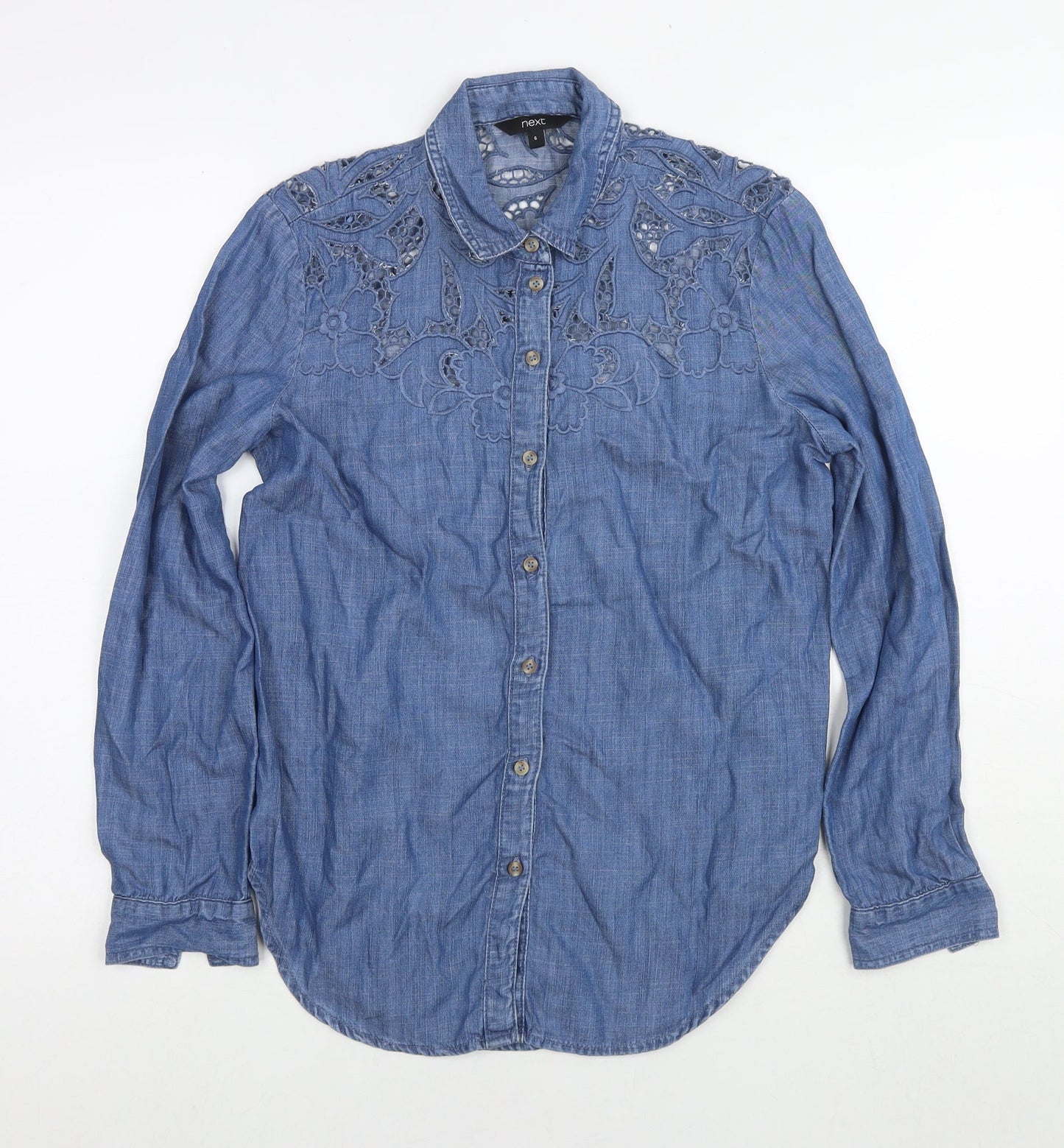 Womens UK Size 6 NEXT Blue Basic Button-Up