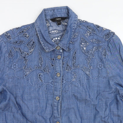 Womens UK Size 6 NEXT Blue Basic Button-Up