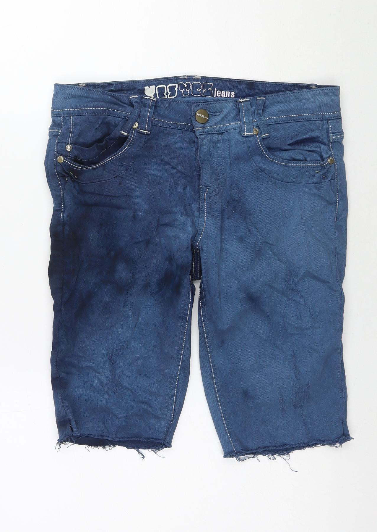 YesYes Womens Blue Cotton Boyfriend Shorts Size 10 L10 in Regular Zip