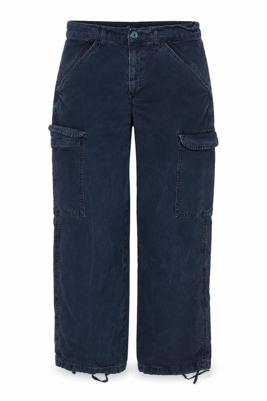 Front view of ASOS women’s blue cotton straight jeans, size UK 10, 30-inch leg regular zip - cargo style