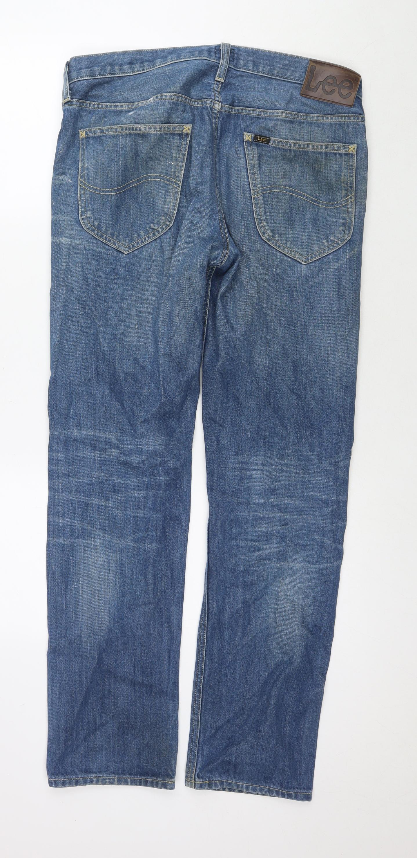 Lee Mens Blue Cotton Straight Jeans Size 32 in L32 in Regular Zip