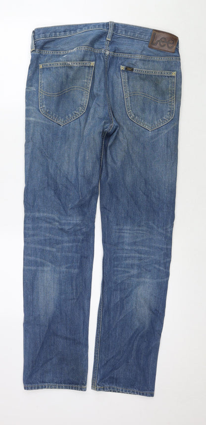 Lee Mens Blue Cotton Straight Jeans Size 32 in L32 in Regular Zip