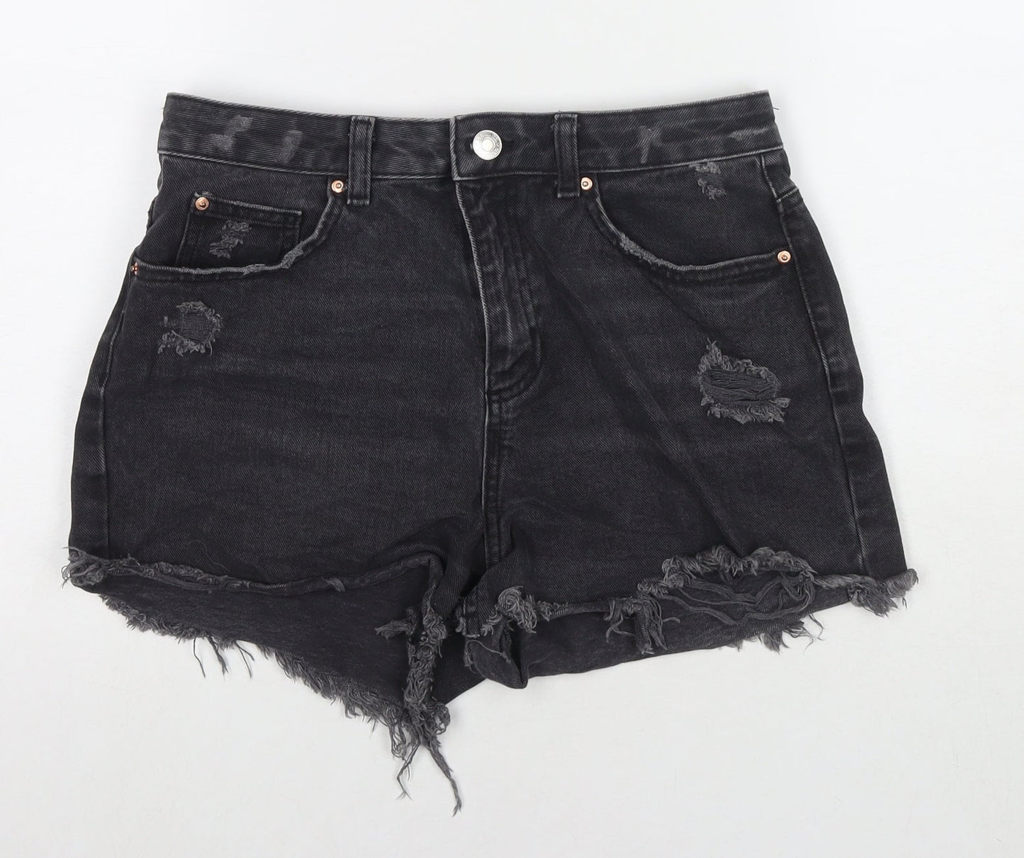 Denim & Co. Womens Black Cotton Cut-Off Shorts Size 12 L3 in Regular Zip