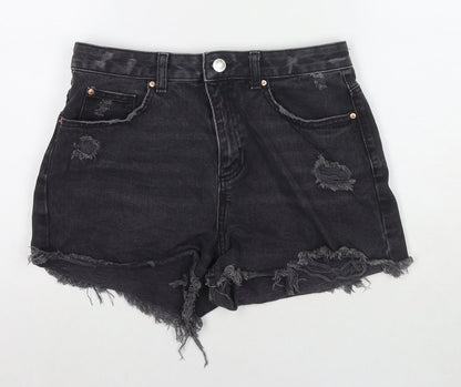 Denim & Co. Womens Black Cotton Cut-Off Shorts Size 12 L3 in Regular Zip