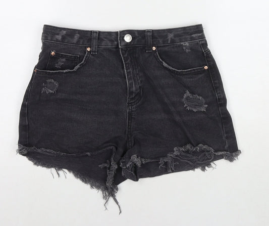 Denim & Co. Womens Black Cotton Cut-Off Shorts Size 12 L3 in Regular Zip