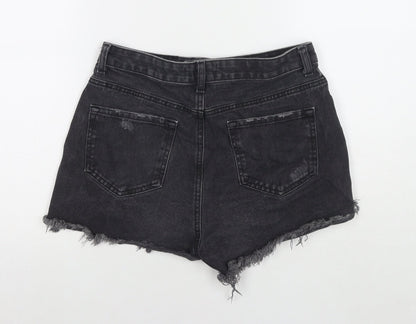 Denim & Co. Womens Black Cotton Cut-Off Shorts Size 12 L3 in Regular Zip
