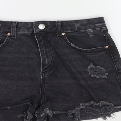 Denim & Co. Womens Black Cotton Cut-Off Shorts Size 12 L3 in Regular Zip