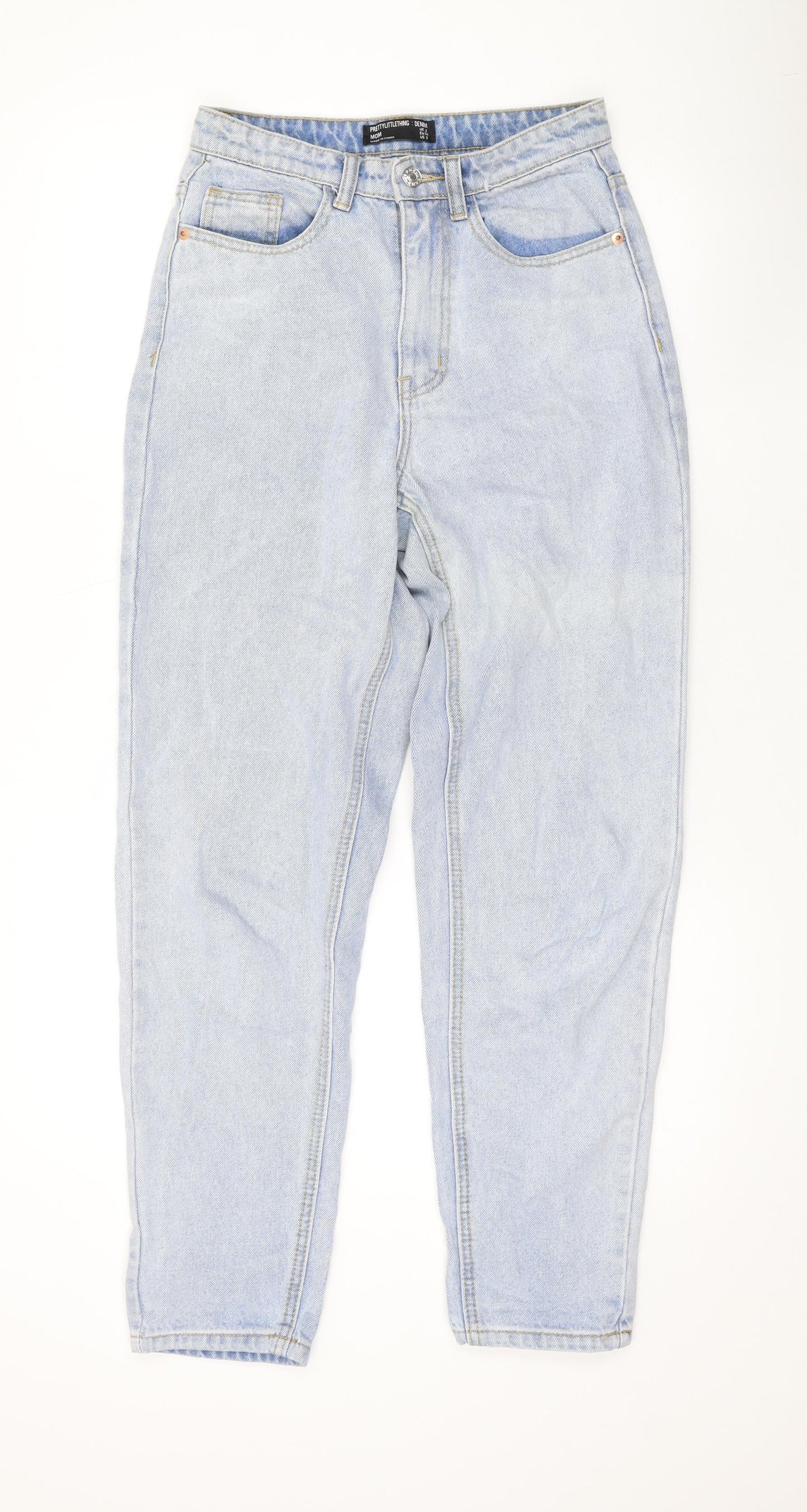 PRETTYLITTLETHING Womens Blue Cotton Mom Jeans Size 6 L27 in Regular Zip